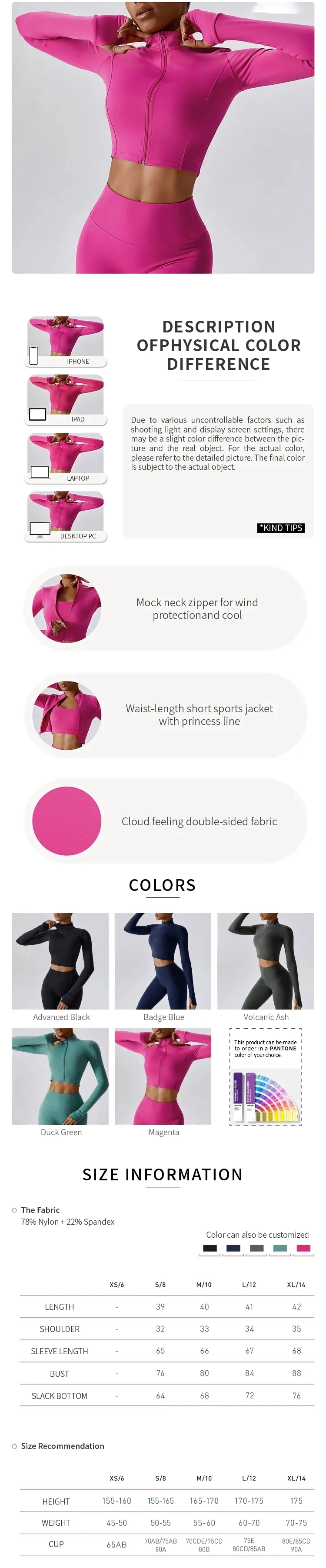 Women&prime; S Outdoor Outwear Mock Neck Zipper Cropped Top Running Sweatsuit Quick Dry Slim Fit Tracksuit Jackets