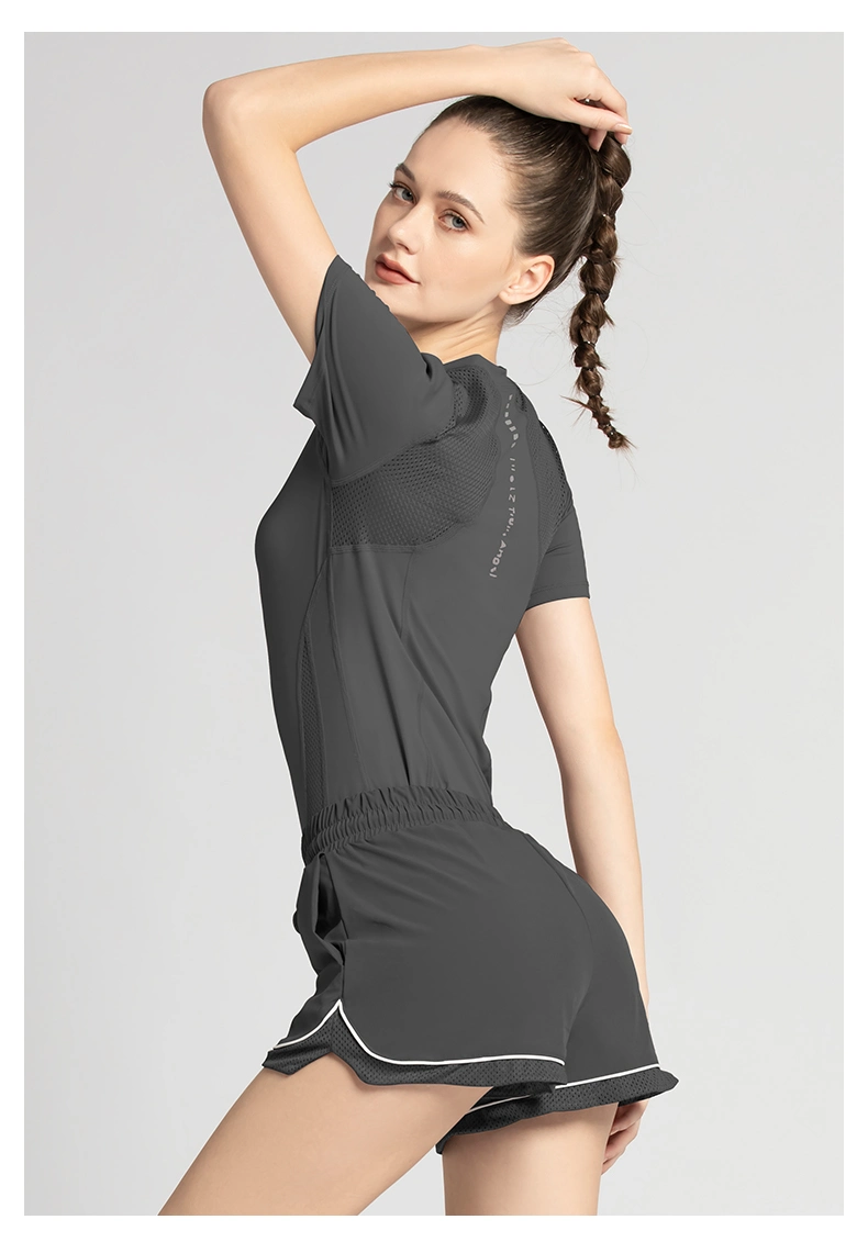 Free Sample New Running Wear Women Custom Sport Yoga Tops Short Sleeves